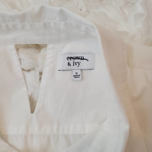 CROWN & IVY| POM POM WHITE DRESS SHIRT 100%  COTTON WOMEN'S SIZE SMALL - Picture 12 of 17
